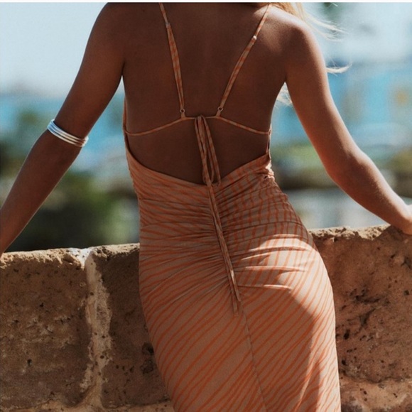 Zara Draped printed orange tulle Elegant Peach Spaghetti Strap Dress XL NWT - Picture 3 of 12